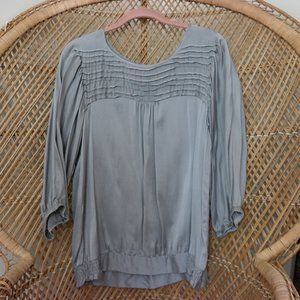 Alfani 100% Silk Long Sleeve Pin Tuck Blouse Gray Size 12